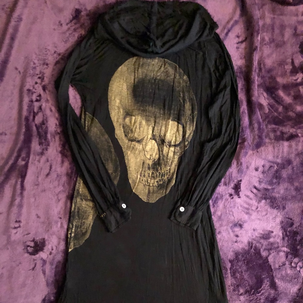 Skull Print Dress Black & Gold Jersey